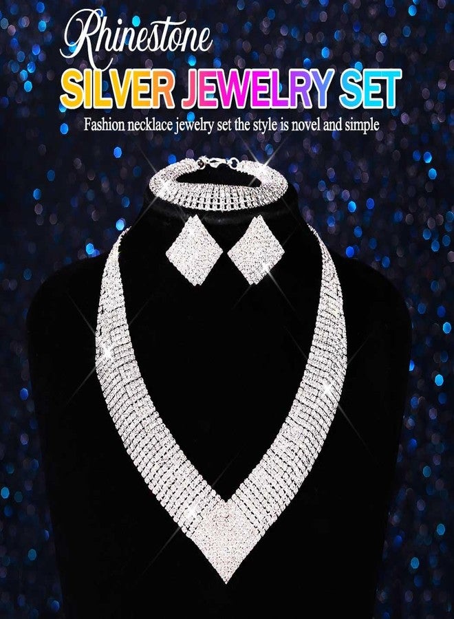 جورايس طقم مجوهرات زفاف من GORAIS، يتضمن قلادة وأقراط وسوار مرصع بأحجار الراين الفضية، مناسب للنساء والعرائس. - Image 5