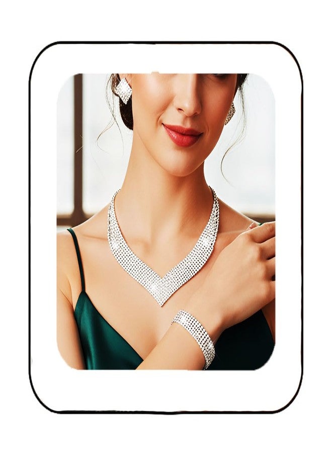 جورايس طقم مجوهرات زفاف من GORAIS، يتضمن قلادة وأقراط وسوار مرصع بأحجار الراين الفضية، مناسب للنساء والعرائس. - Image 1