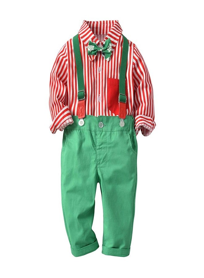 XIFAMNIY Baby Boys Christmas Gentleman Outfit 3Pcs Pants and Top Sets Newborn (R-G, 9-12Months) - Image 1
