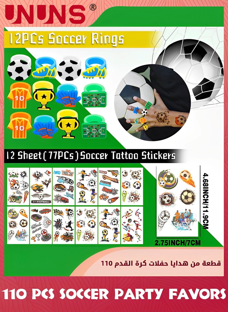 UNUNS 110 Pcs Soccer Party Favors Set,Football Slap Bracelet Stickers Silicone Ring Keychain Tattoo Stickers Whistle Soccer Kits,Sports Party Favors For Boys Girls,Birthday Goodie Gifts Bags Decor  - Image 4