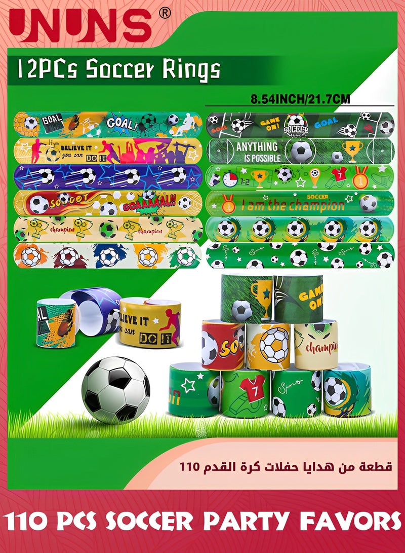 UNUNS 110 Pcs Soccer Party Favors Set,Football Slap Bracelet Stickers Silicone Ring Keychain Tattoo Stickers Whistle Soccer Kits,Sports Party Favors For Boys Girls,Birthday Goodie Gifts Bags Decor  - Image 3