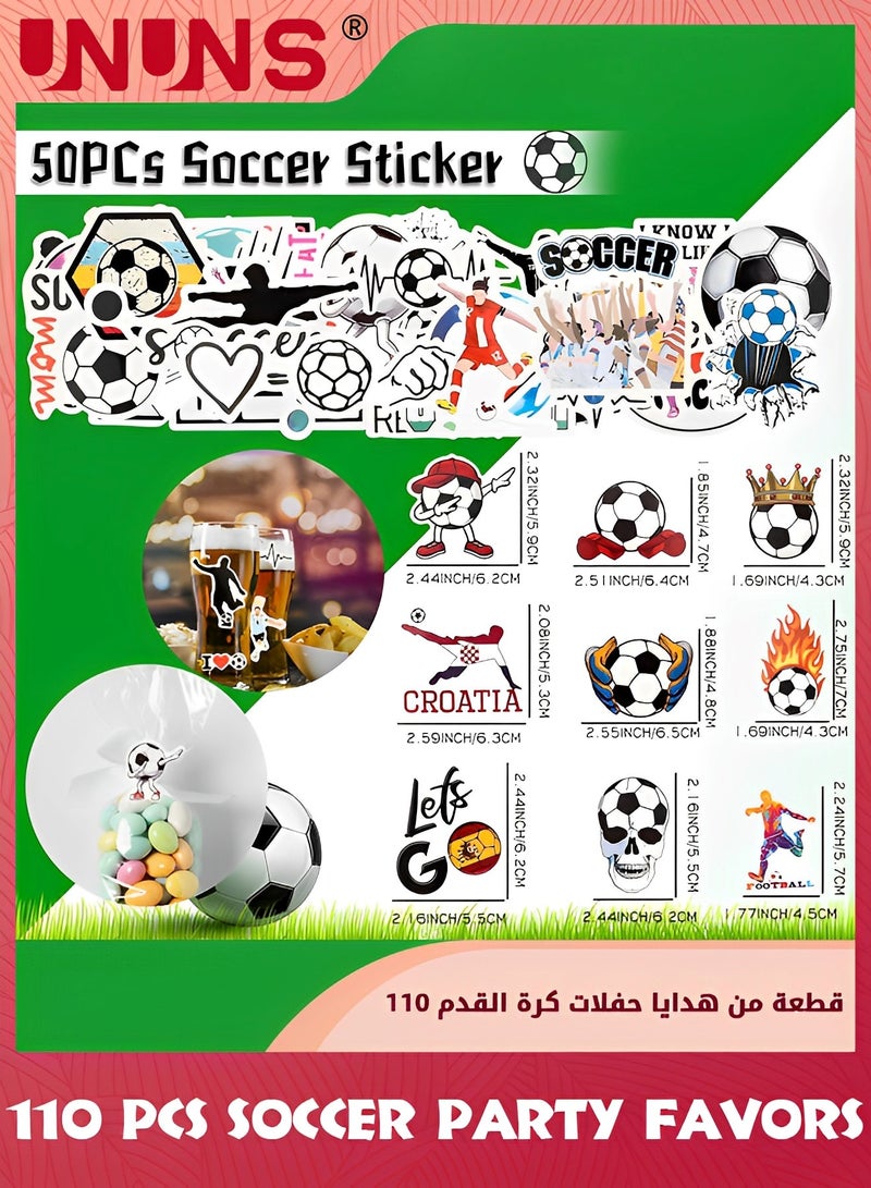 UNUNS 110 Pcs Soccer Party Favors Set,Football Slap Bracelet Stickers Silicone Ring Keychain Tattoo Stickers Whistle Soccer Kits,Sports Party Favors For Boys Girls,Birthday Goodie Gifts Bags Decor  - Image 2