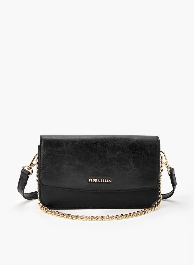 Solid Crossbody Bag with Detachable Strap and Flap Closure