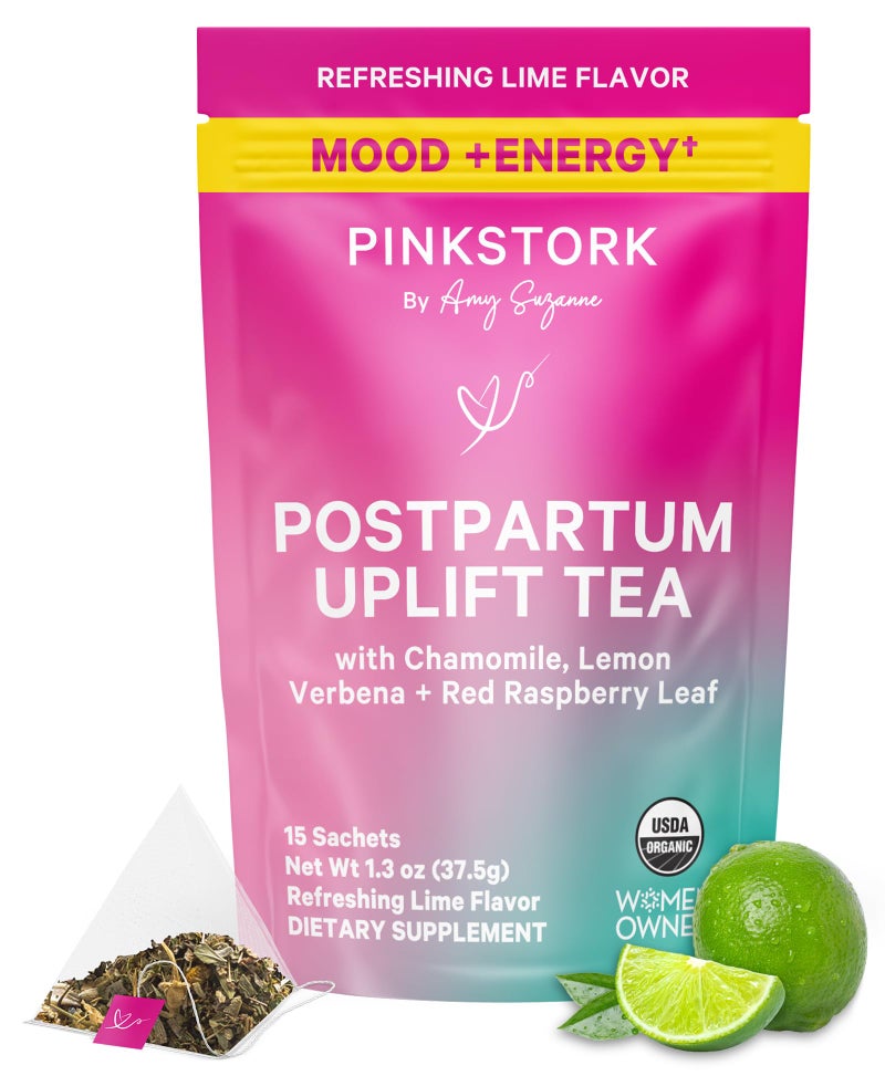 Pink Stork Postpartum Uplift Mood Support Tea: Hormone Balance for Women After Pregnancy, Chamomile Tea with Red Raspberry Leaf for Postpartum Recovery - Postpartum Essentials - Caffeine-Free, 15 Sachets - Image 1