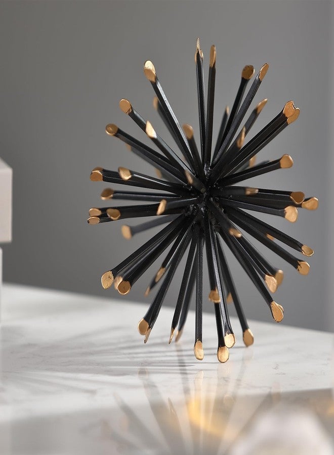 Retrome 6.5 Inch Starburst Table Decoration, Modern Metal Decorative Spike Tabletop Sculpture Shelf Accents, Black & Gold - Image 1