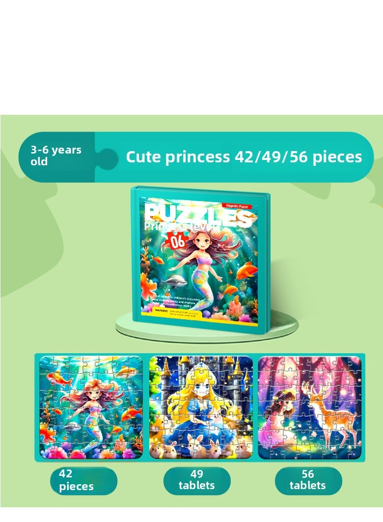 3-in-1 Folding Magnetic Puzzle Puzzle Toys for Kids Cute Princess Theme