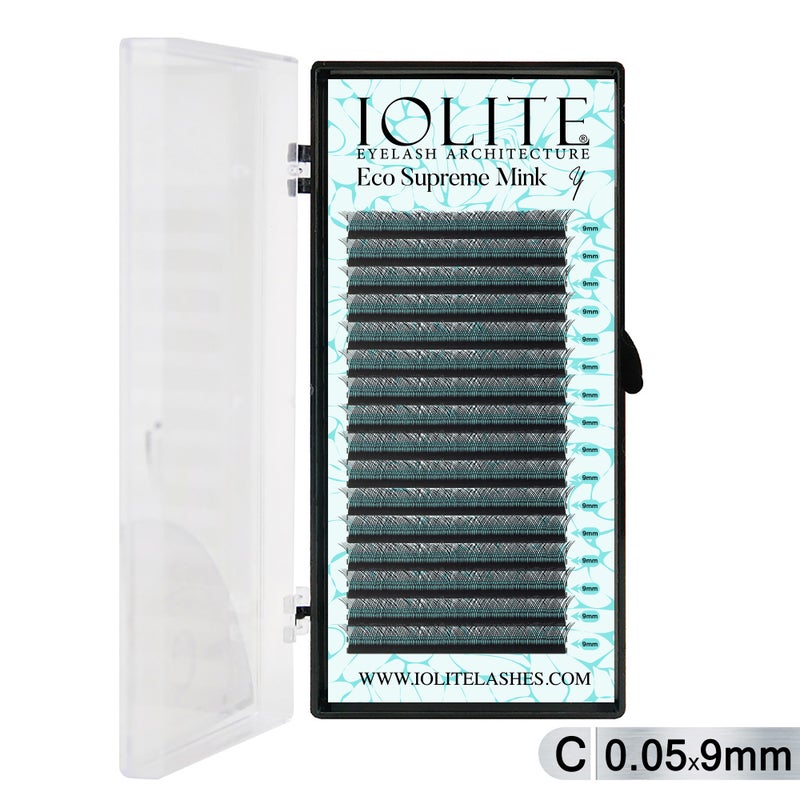 Iolite Eco Supreme Mink (Y) C curl - 0.5T Mix & 8mm to 15mm Individual Lash Extension Tray – Natural-Looking Volume False Lashes | C Curl, Y Lashes, Easy Fan, Professional Eyelash Extensions for Lash Artists ISMYC5T - 9MM