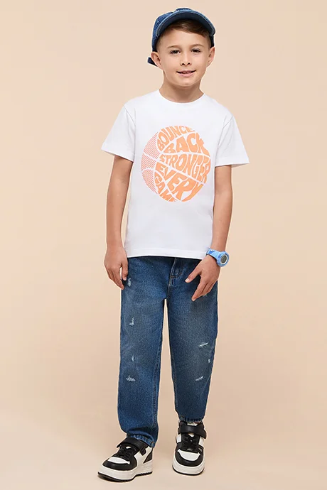 R&B Printed T-Shirt with Crew Neck and Short Sleeves