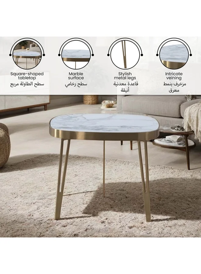 ميكاسا طاولة قهوة عالية الجودة بأرجل قوية أبيض رخامي وذهبي 46 x 55 x 55 سم CT-22101B