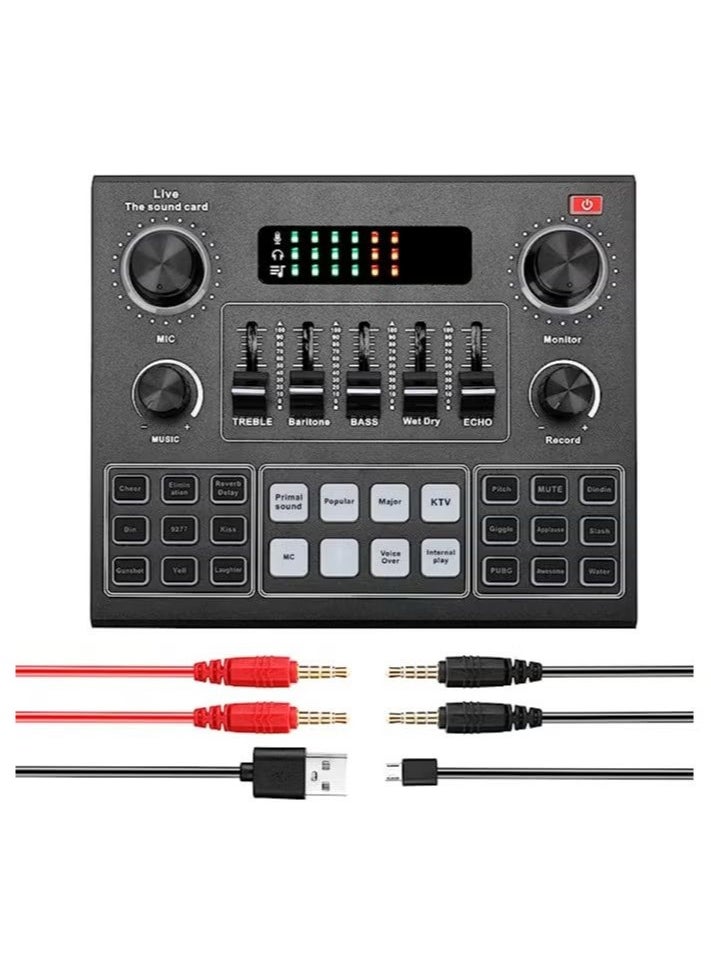 V9 Live Sound Card Bluetooth Accompaniment Audio Mixer with Sound Effects For Broadcasting Recording Network Singing on Phones Laptop