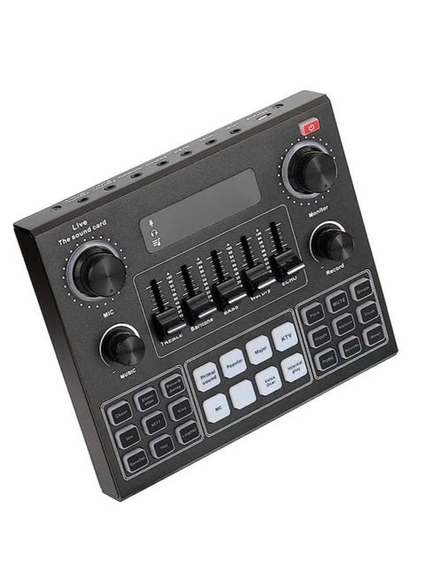 V9 Live Sound Card Bluetooth Accompaniment Audio Mixer with Sound Effects For Broadcasting Recording Network Singing on Phones Laptop