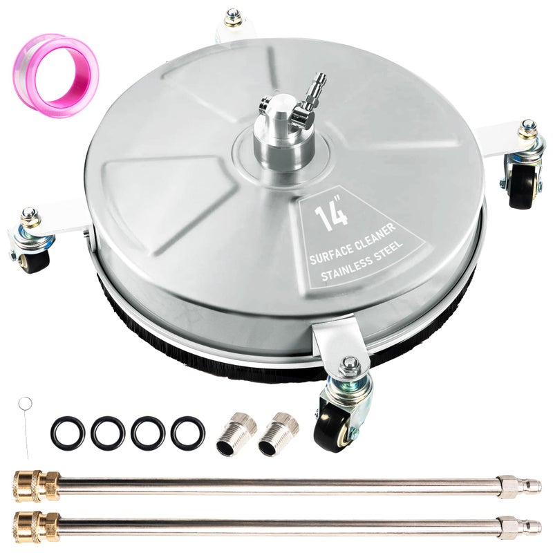 Wexo Palindrog 14" Pressure Washer Surface Cleaner with 4 Wheels, Stainless Steel Power Washer Surface Cleaner for Driveways Sidewalks Patios, 1/4" Quick Connector, 2 Extension Wand, 4000 PSI - Image 1