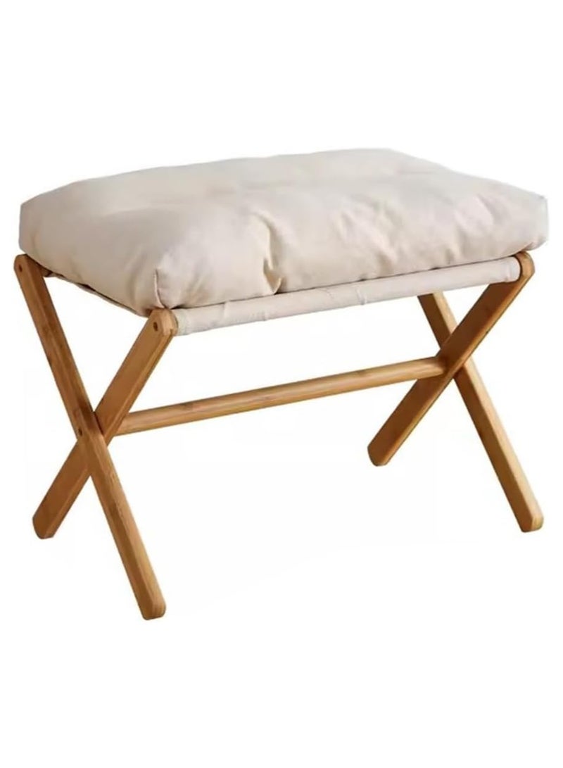 NANAO Folding Upholstered Footrest Stool, Small Folding Ottoman Foot Stool with Bamboo X Legs, Modern Under Desk Ottoman Sofa Stool, Foldable Change Shoes Bench Entryway Chair for Bedroom Living - Image 1