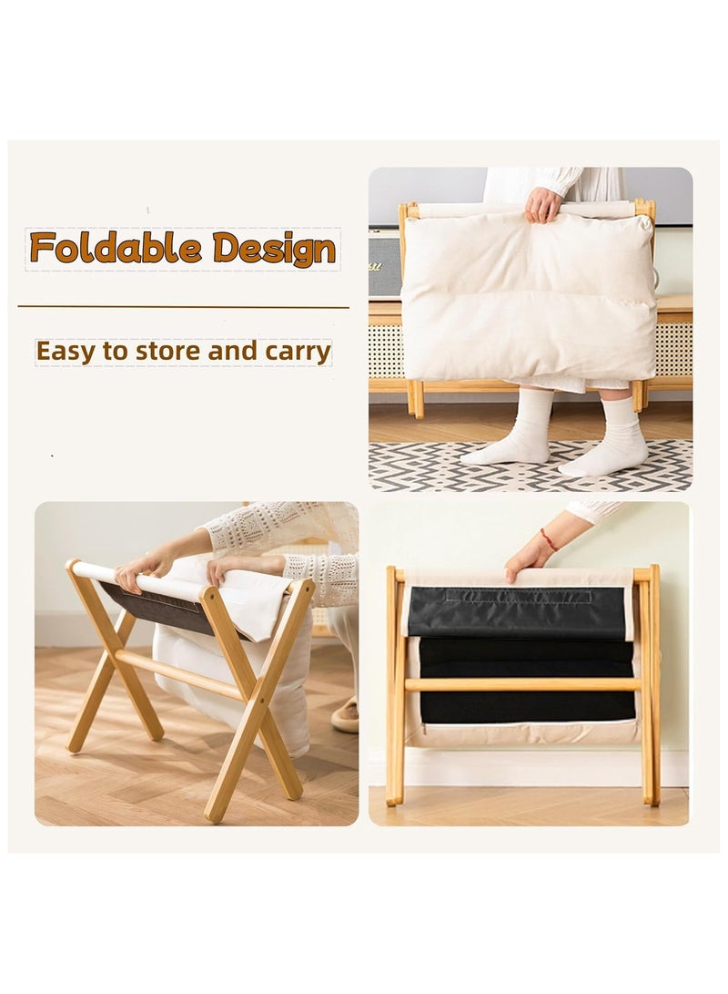 NANAO Folding Upholstered Footrest Stool, Small Folding Ottoman Foot Stool with Bamboo X Legs, Modern Under Desk Ottoman Sofa Stool, Foldable Change Shoes Bench Entryway Chair for Bedroom Living - Image 4