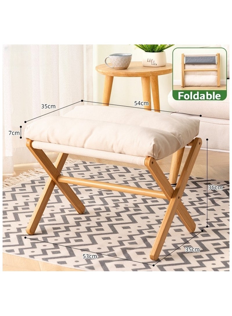 NANAO Folding Upholstered Footrest Stool, Small Folding Ottoman Foot Stool with Bamboo X Legs, Modern Under Desk Ottoman Sofa Stool, Foldable Change Shoes Bench Entryway Chair for Bedroom Living - Image 3
