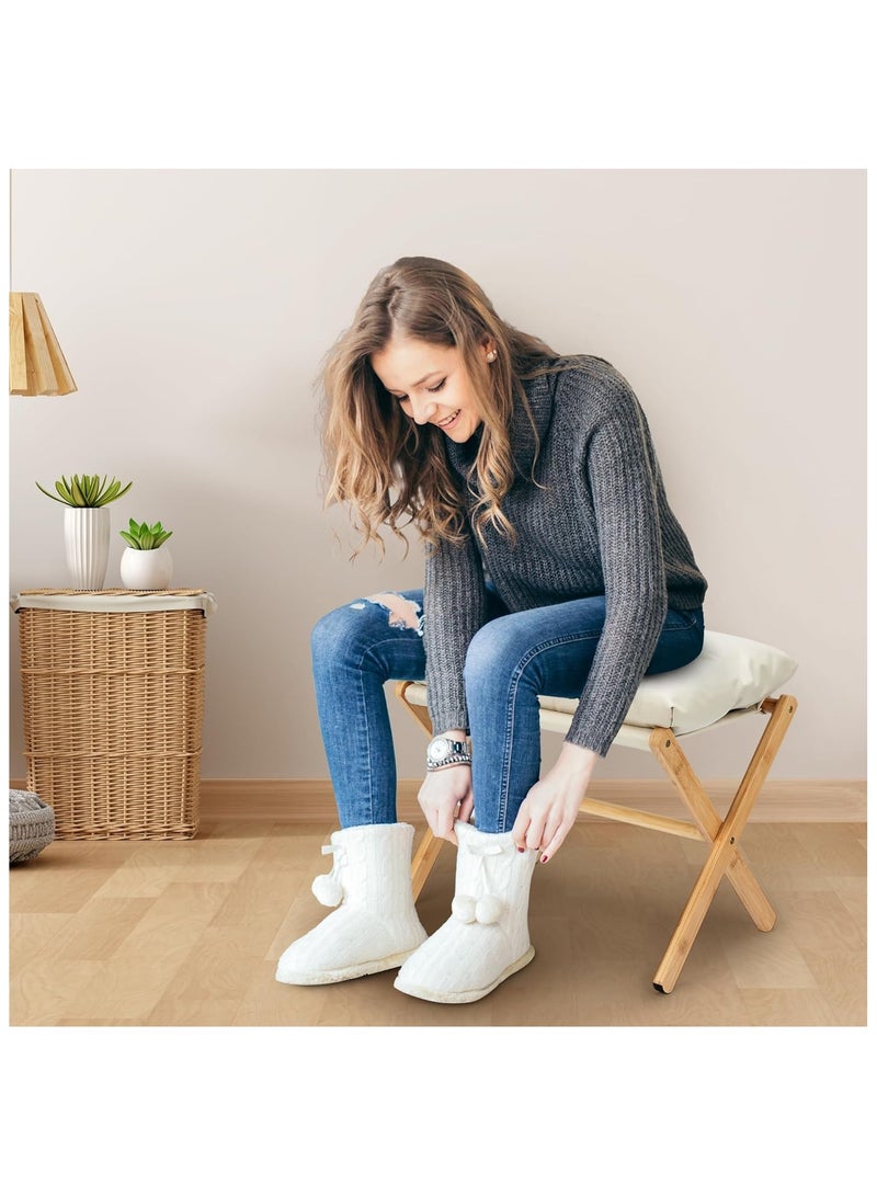 NANAO Folding Upholstered Footrest Stool, Small Folding Ottoman Foot Stool with Bamboo X Legs, Modern Under Desk Ottoman Sofa Stool, Foldable Change Shoes Bench Entryway Chair for Bedroom Living - Image 2