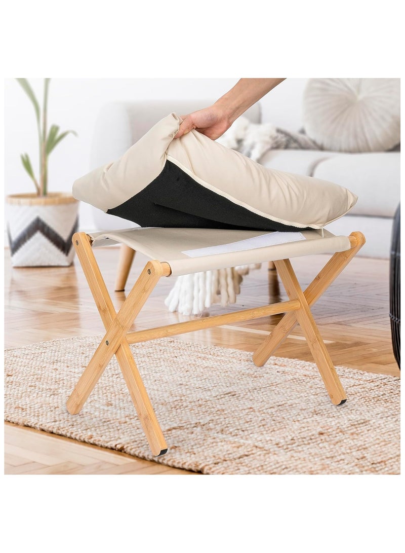 NANAO Folding Upholstered Footrest Stool, Small Folding Ottoman Foot Stool with Bamboo X Legs, Modern Under Desk Ottoman Sofa Stool, Foldable Change Shoes Bench Entryway Chair for Bedroom Living - Image 5