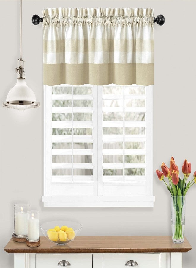 GoodGram Modern Country Farmhouse Bordered Plaid Buffalo Checkered Rod Pocket Window Valance - Assorted Colors (Linen) - Image 1