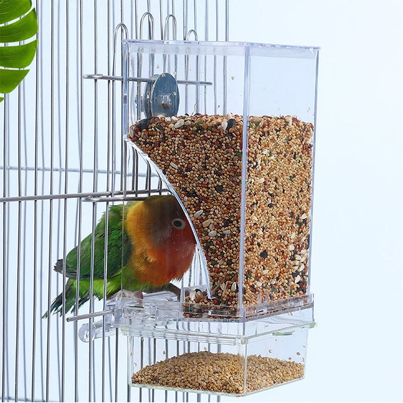 Hamiledyi No Mess Bird Cage Feeder 2Pack Automatic Parrot Seed Feeders with Perch Acrylic Transparent Seed Food Container Cage Accessories for Small and Medium Lovebirds Parakeets - Image 2