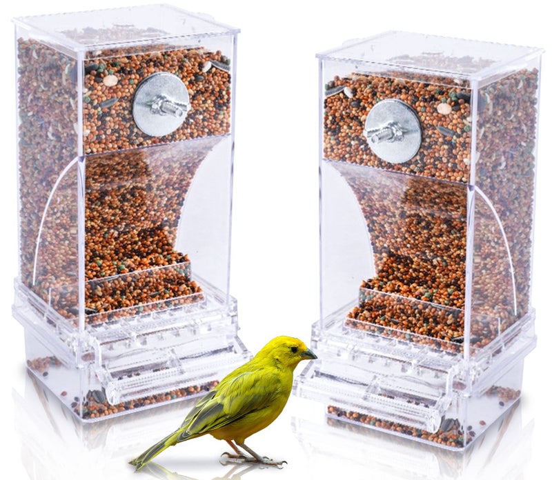 Hamiledyi No Mess Bird Cage Feeder 2Pack Automatic Parrot Seed Feeders with Perch Acrylic Transparent Seed Food Container Cage Accessories for Small and Medium Lovebirds Parakeets - Image 1