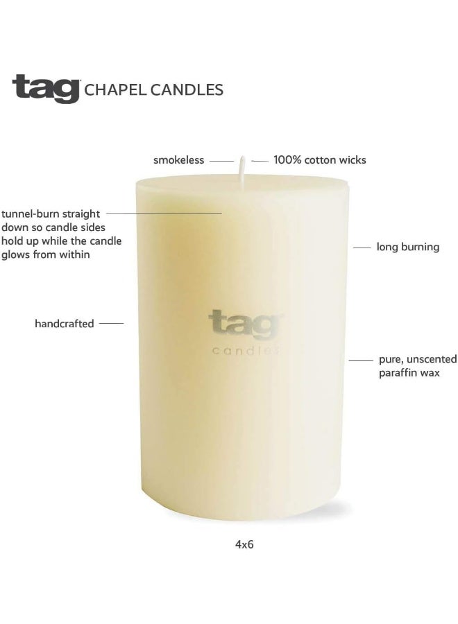 TAG Chapel 4X6 White Pillar Paraffin Wax Candle Unscented DripFree Long Burning 130 Hours For Home Decor Wedding Parties 4x6 White - Image 5