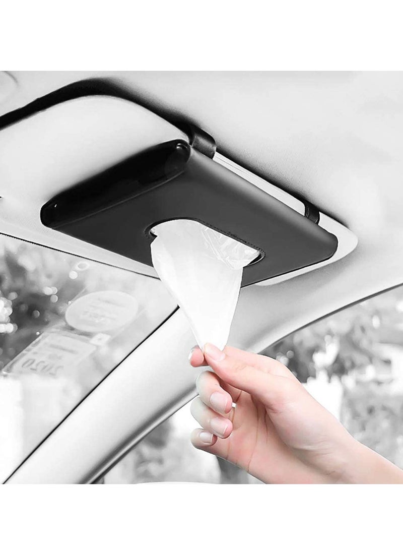 KASTWAVE Car Visor Tissue Holder Black Beige Paper Dispenser PU Leather Napkin Cover Vehicle Accessories Pocket Organizer Pouch Hanging Box Durable Storage  - Image 1