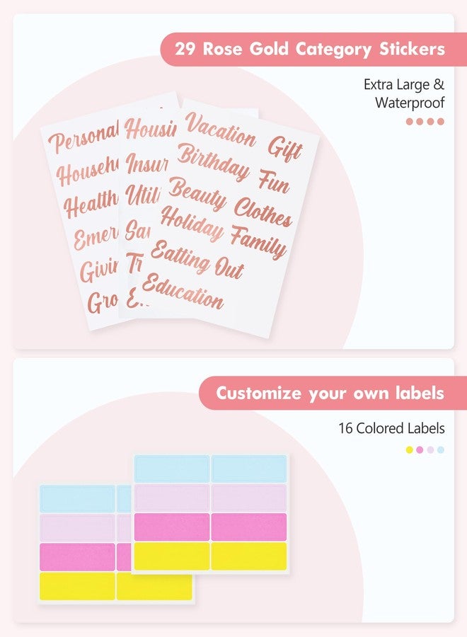 Zreal A6 Budget Binder for Money Saving, PU Leather Budget Planner with 8 Cash Envelopes, Budget Sheets & Rose Gold Category Stickers, Money Organizer for Cash (Cherry Cream) - Image 5