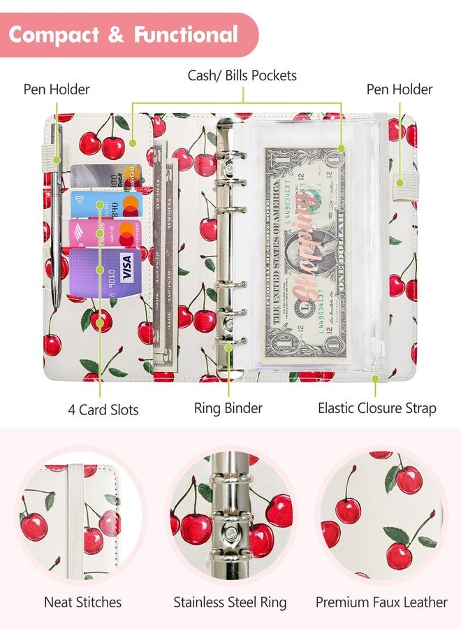 Zreal A6 Budget Binder for Money Saving, PU Leather Budget Planner with 8 Cash Envelopes, Budget Sheets & Rose Gold Category Stickers, Money Organizer for Cash (Cherry Cream) - Image 3
