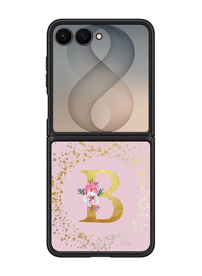 Stylizedd Rugged Case for Samsung Galaxy Z Flip8- Slim Fit Hybrid Rubber Cover Floral Monogram - B (Pink)