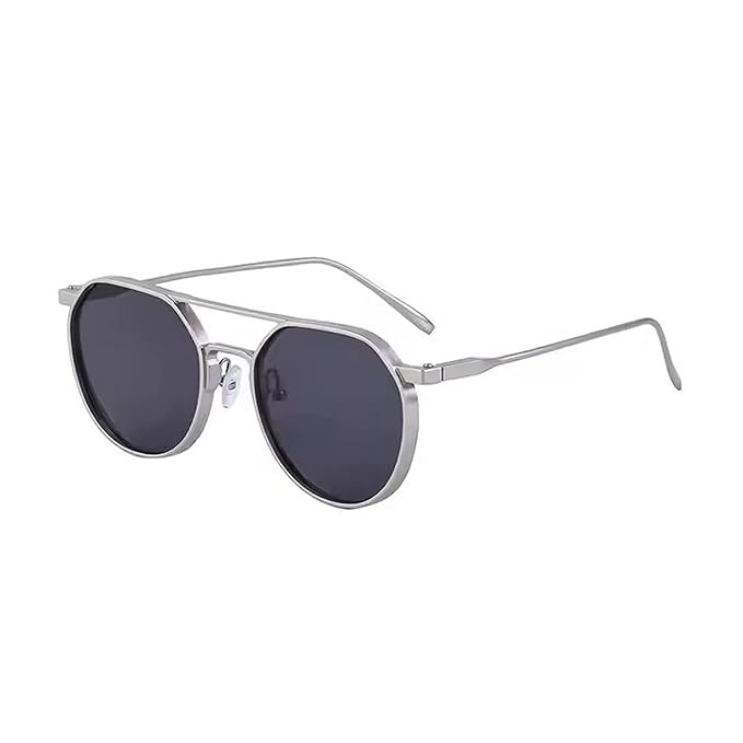 mashamart MashMart ® Geometric Square Aviator Sunglasses, Metal Frame, Black,Gold Big Lens (Silver, Black) - Image 1