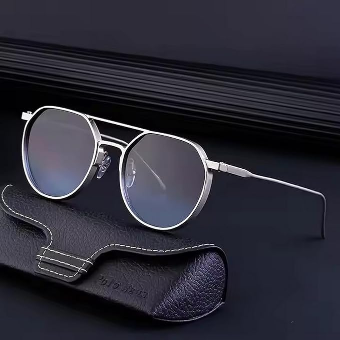 mashamart MashMart ® Geometric Square Aviator Sunglasses, Metal Frame, Black,Gold Big Lens (Silver, Black) - Image 5