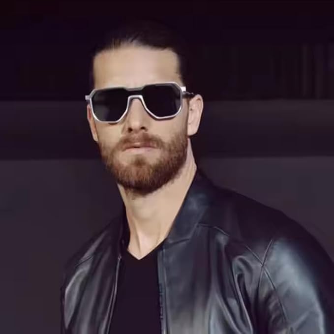 mashamart MashMart ® Geometric Square Aviator Sunglasses, Metal Frame, Black,Gold Big Lens (Silver, Black) - Image 4