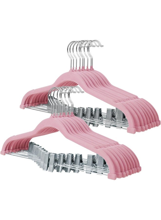 ManGotree Velvet Skirt Hangers With Movable Clips, Non-Slip Felt Pants Hangers, Space-Saving Clothes Hangers For Coats, Shirts, Trousers, Dresses, Skirts - Image 1