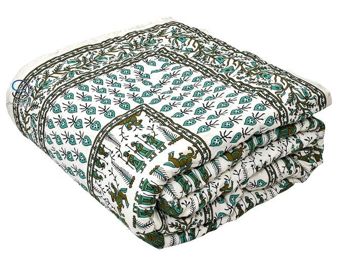 AUROSTYLE 400 TC PURE COTTON JAIPURI RAZAI BARAAT PRINTED BED BLANKET AC QUILT FOR WINTER AND SUMMER SOFT LIGHT WEIGHT RAJASTHANI TRADITIONAL QUILT DOUBLE BED 85 X 100 INCH DESIGN 4
