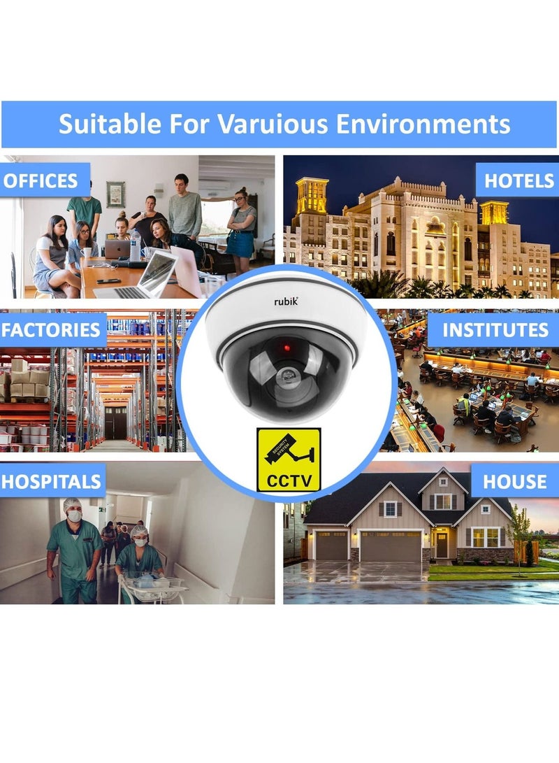 Rubik 2pc Dummy CCTV Camera with Flashing LED Light and CCTV Sticker Sign Fake Surveillance Camera Security Indoor Dome Camera with LED Light (White)  - Image 2