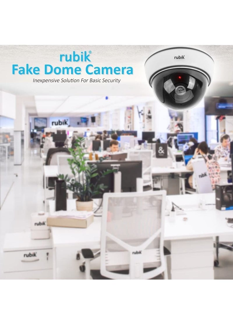 Rubik 2pc Dummy CCTV Camera with Flashing LED Light and CCTV Sticker Sign Fake Surveillance Camera Security Indoor Dome Camera with LED Light (White)  - Image 3