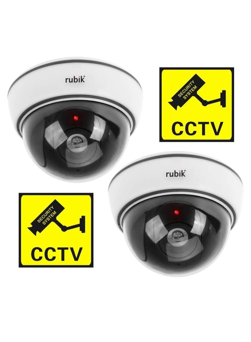 Rubik 2pc Dummy CCTV Camera with Flashing LED Light and CCTV Sticker Sign Fake Surveillance Camera Security Indoor Dome Camera with LED Light (White)  - Image 1