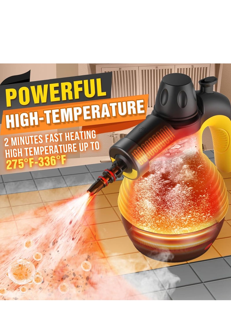Arabest Handheld Steam Cleaner,1050W Multifunctional High Temperature Pressurized Steam Cleaning Machine with 11PCS Accessory and Safety Lock,9.8Ft Extended Power Cord，Multi-Purpose Steamer for Home Use, Floor, Car, Upholstery, Grout(Yellow/Black,350ML) - Image 2