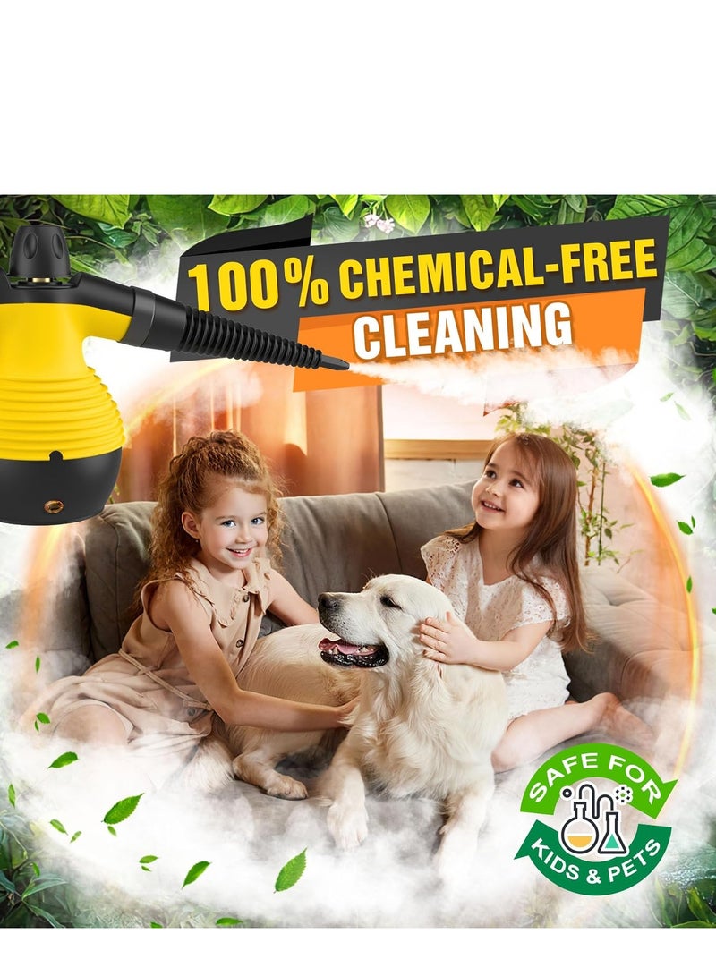 Arabest Handheld Steam Cleaner,1050W Multifunctional High Temperature Pressurized Steam Cleaning Machine with 11PCS Accessory and Safety Lock,9.8Ft Extended Power Cord，Multi-Purpose Steamer for Home Use, Floor, Car, Upholstery, Grout(Yellow/Black,350ML) - Image 3