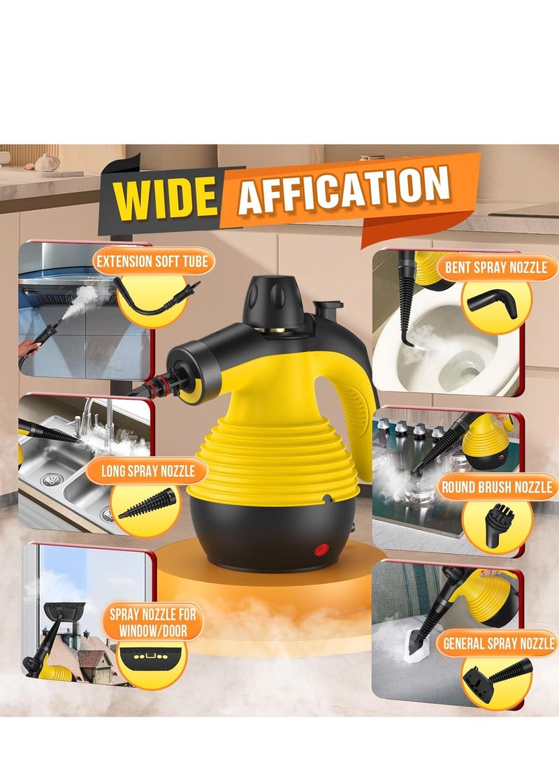 Arabest Handheld Steam Cleaner,1050W Multifunctional High Temperature Pressurized Steam Cleaning Machine with 11PCS Accessory and Safety Lock,9.8Ft Extended Power Cord，Multi-Purpose Steamer for Home Use, Floor, Car, Upholstery, Grout(Yellow/Black,350ML) - Image 5