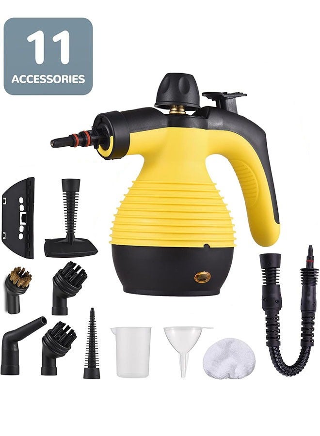Arabest Handheld Steam Cleaner,1050W Multifunctional High Temperature Pressurized Steam Cleaning Machine with 11PCS Accessory and Safety Lock,9.8Ft Extended Power Cord，Multi-Purpose Steamer for Home Use, Floor, Car, Upholstery, Grout(Yellow/Black,350ML) - Image 1