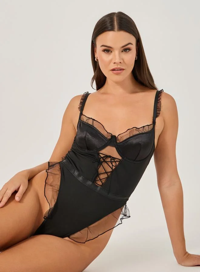 Styli  Lace Up Mesh Bodysuit for Women | Best Price UAE