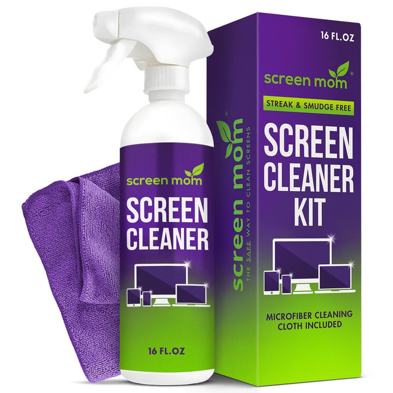 Screen Mom Screen Cleaner Spray and Microfiber Cloth 16oz Screen Cleaner Spray and Wipe for TV, Laptop, Computer, Phone, iPad, Car Screen Cleaning Kit Electronic Cleaner Spray - Image 1