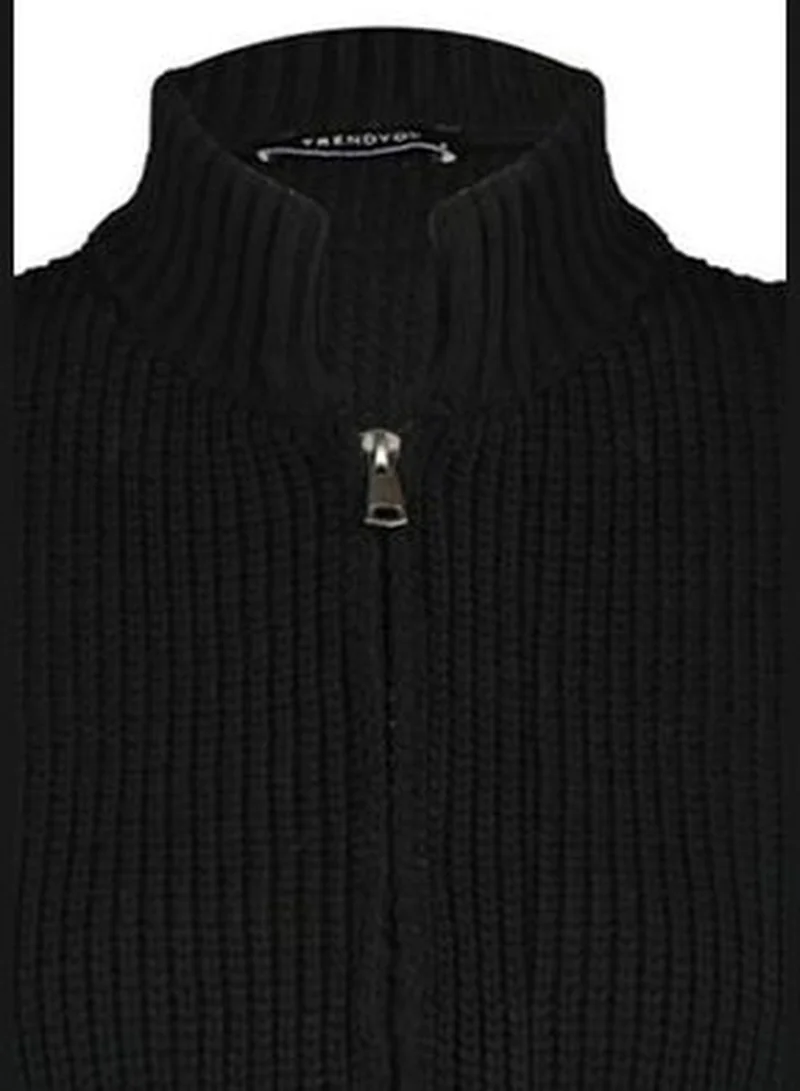 trendyol Black Crop Zippered Basic Knitwear Cardigan TWOAW23HI0015