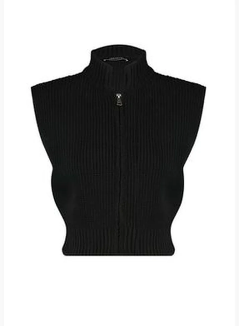 trendyol Black Crop Zippered Basic Knitwear Cardigan TWOAW23HI0015