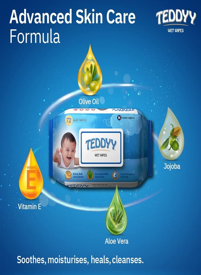 Teddyy Soft Cleansing Baby Wet Wipes with Lid | 144 Wipes | Special Germ Protection | Anti - Rash | Enriched With Aloe Vera and Vitamin E | 72 Wipes x 2 Packs - Image 3
