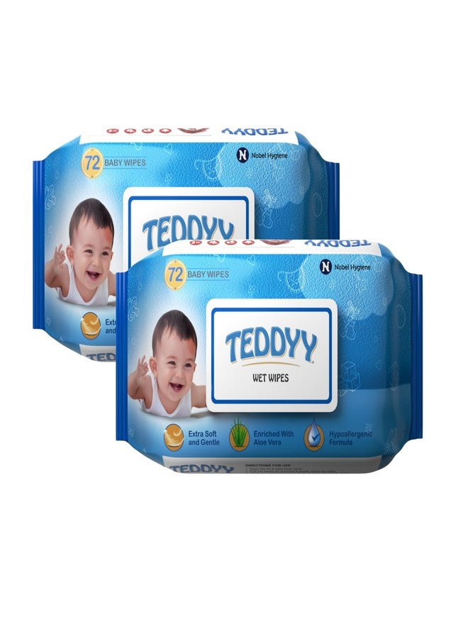 Teddyy Soft Cleansing Baby Wet Wipes with Lid | 144 Wipes | Special Germ Protection | Anti - Rash | Enriched With Aloe Vera and Vitamin E | 72 Wipes x 2 Packs - Image 1