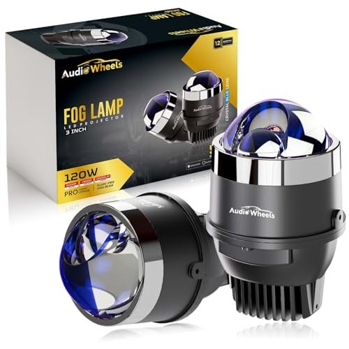 Audio Wheels 3" Universal LED Projector Fog Lamp - 120W Single-Beam | Tri-Color (White/Warm White/Yellow) 15,000LM Projector Light with Blue Film | 12V/24V Car Driving Lamp for Vehicle Modification - Image 1