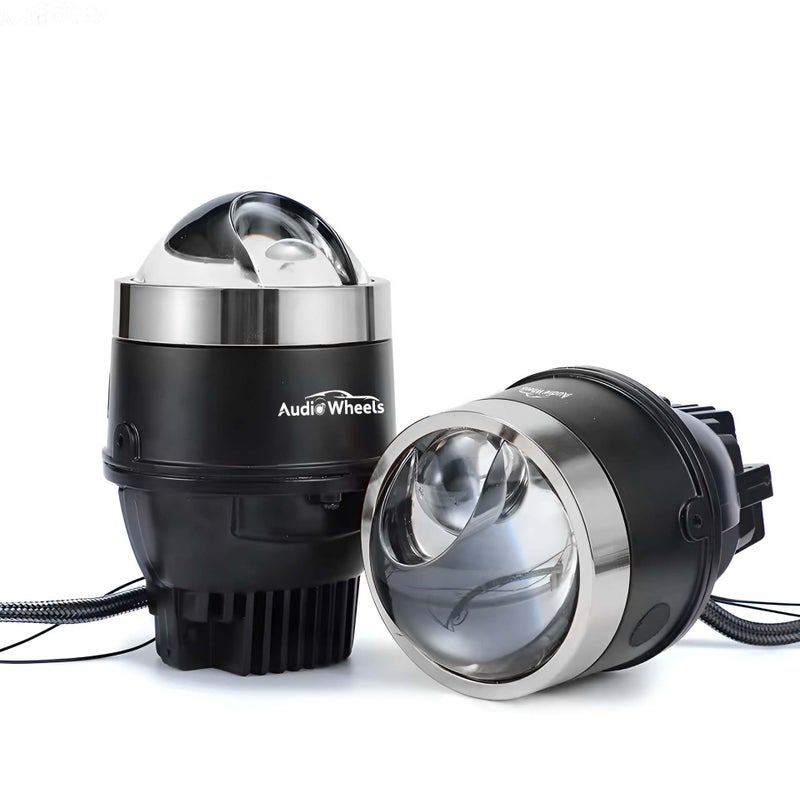 Audio Wheels 3" Universal LED Projector Fog Lamp - 120W Single-Beam | Tri-Color (White/Warm White/Yellow) 15,000LM Projector Light with Blue Film | 12V/24V Car Driving Lamp for Vehicle Modification - Image 2