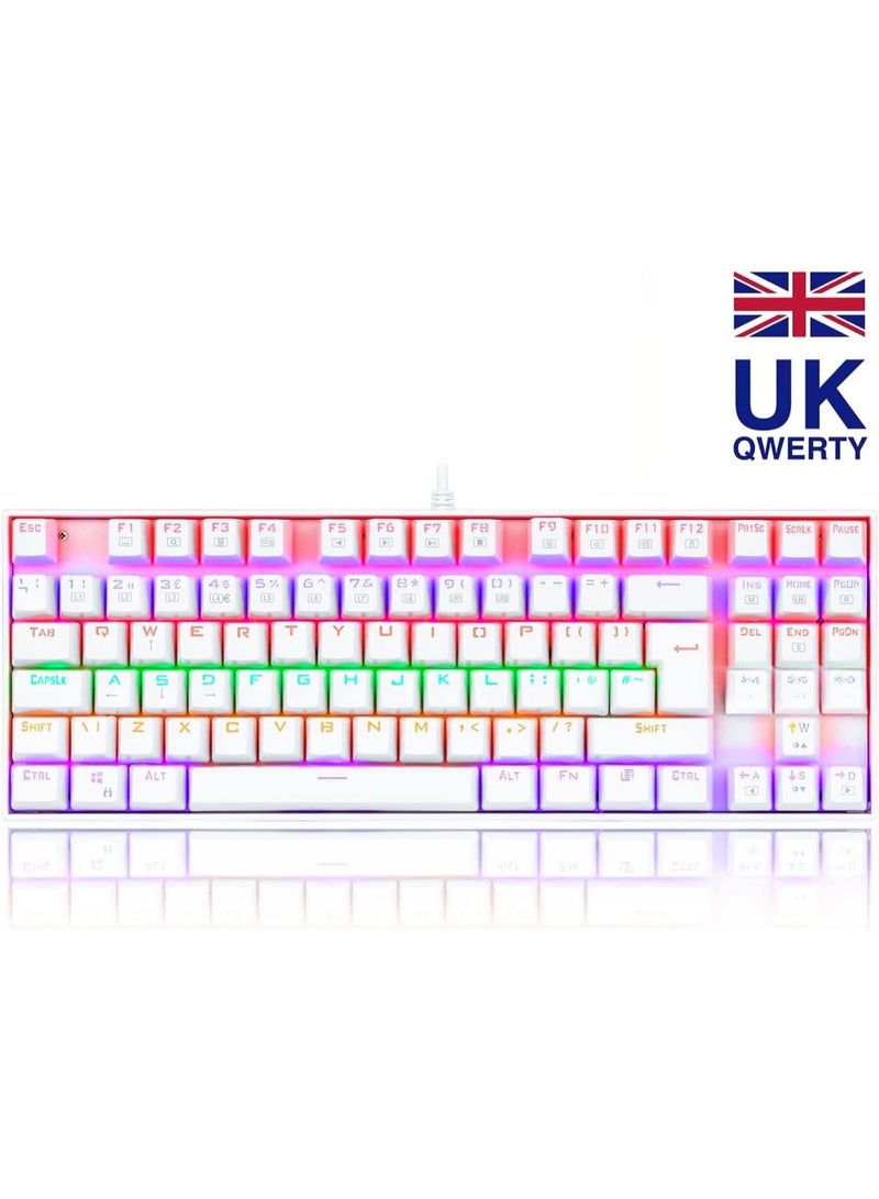 K552 60% Mechanical Gaming Keyboard – LED Rainbow Backlit, Red Switches, Wired USB, UK QWERTY Layout – Compact Keyboard for Windows Gaming PC (White) - Image 3
